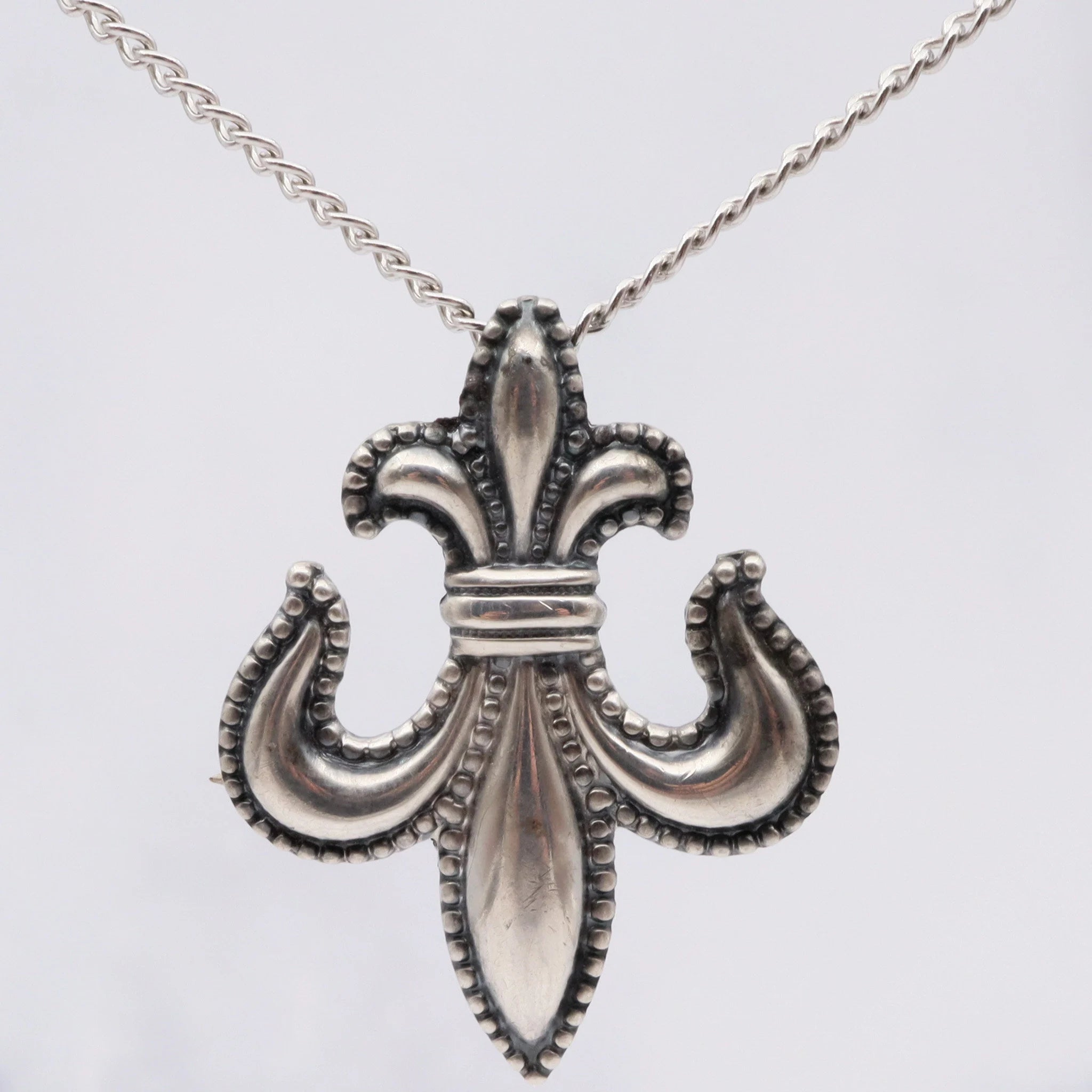 Antique Victorian sterling fleur de lis watch clip brooch